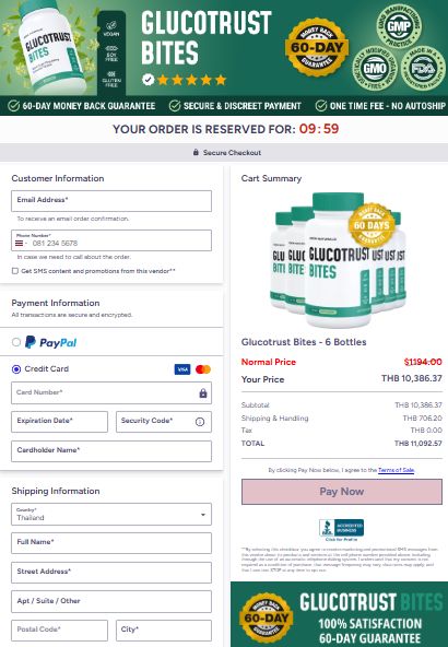 Secure GlucoTrust Bites checkout page and ordering process